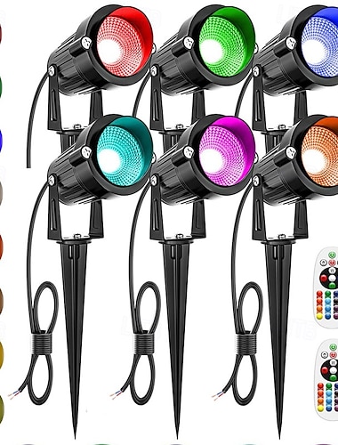  אורות LED חיצוניים עם פוקוס עבור גינה אורות נוף RGB שמשנים צבע עם שקע ושלט רחוק עבור קישוטי בית גן מעברים לעץ עבור הלוואין