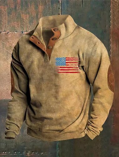  Herren Sweatshirt Schwarz Weiß Braun Khaki Grau Stehkragen Grafik Amerikanische Flagge Druck Täglich Ferien Ausgehen Polyester Streetwear Lässig Herbst Winter Bekleidung Kapuzenpullover Sweatshirts