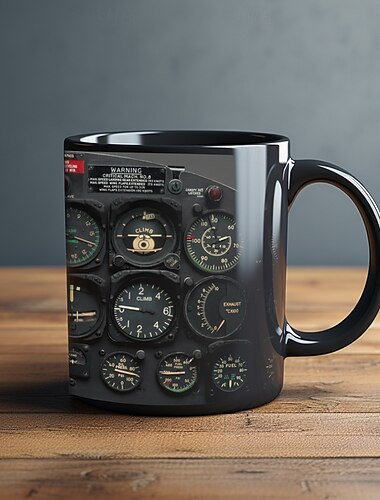 Tasse mit Instrumententafel im Cockpit eines Raumschiffs, 330 ml/12 oz schwarze Kaffeetasse aus Keramik, kreative Geschenktasse für Luft- und Raumfahrtpiloten für Flugbegeisterte, Ingenieure,