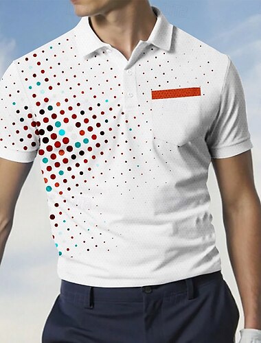  Herren Tupfen Golf Sport-Poloshirts Kurzarm Polo-Shirts Hemden mit Kragen Business-Casual Outdoor Athleisure Alltagskleidung Knöpfe 3D-Druck Sommer Schwarz Weiß Rote