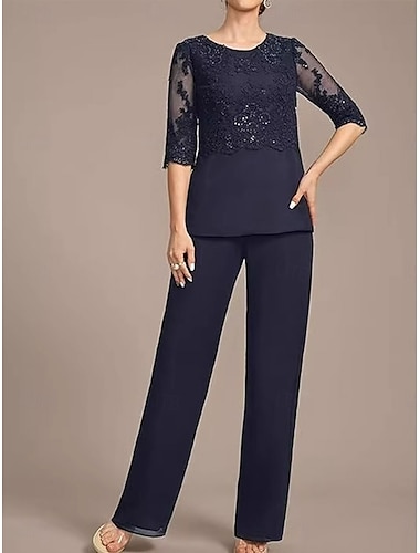  Hosenanzug Mutter der Braut Kleid elegant Vintage Rundhalsausschnitt Knöchellänge Halbarm mit Volltonfarbe 2025