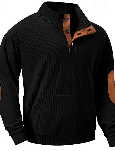 Herren Sweatshirt Aprikose Schwarz Armeegrün Braun Hellgrau Stehkragen Farbblock Patchwork Tasche Strukturiert Sport & Outdoor Täglich Ferien Polyester Cordstoff Streetwear Basic Lässig Frühling