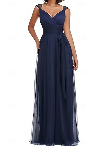  A-Linie Kleider für Hochzeitsgäste Elegant Kleid Hochzeitsgast Verlobung Bodenlang Ärmellos V Ausschnitt Chiffon mit Falten Schmetterling 2025