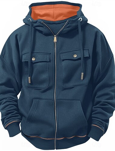  Herr Huvtröja Huvtröja med dragkedja Taktisk Svart Armégrön Blå Grå Huva Färgblock Lappverk Sport & Utomhus Dagligen Helgdag Streetwear Häftig Ledigt Höst vinter Alla årstider Kläder Pull Tröjor