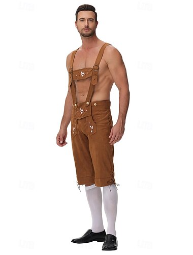  Karneval Oktoberfestbier Kostüm Lederhosen Bayerisch Deutsch Wiesn Herren Stoff im traditionellen Stil Shorts