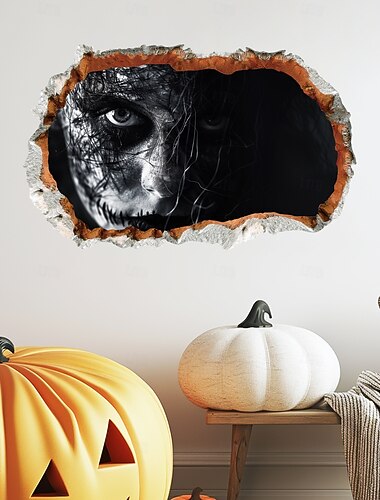 Calcomanía de pared de Halloween 3D con diseño de espíritu maligno agrietado, extraíble, decoración de pared de terror para dormitorio, sala de estar, decoración de fondo del hogar