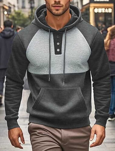 Herr Huvtröja Tröja med tröja Huvtröja i fleece Rubinrött Marinblå Kaki Grå Huva Färgblock Ficka Arbete Sport & Utomhus Ledigt Grundläggande Ledigt Träna Höst Vinter Kläder Pull Tröjor