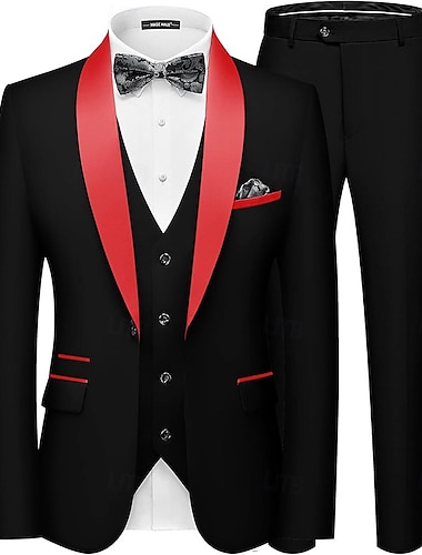  Tuxedos para fiestas de bodas para hombres Trajes de regreso a casa Rojo Azul marino Negocios Formal Sólido Ajuste estándar de 3 piezas de un solo botón