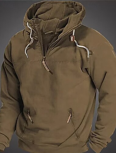  Herren Kapuzensweatshirt Viertelreißverschluss Kapuzensweatshirt Schwarz Armeegrün Marineblau Kamel Mit Kapuze Einfach Reißverschluss Tasche Sport & Outdoor Täglich Ferien Polyester Streetwear Basic
