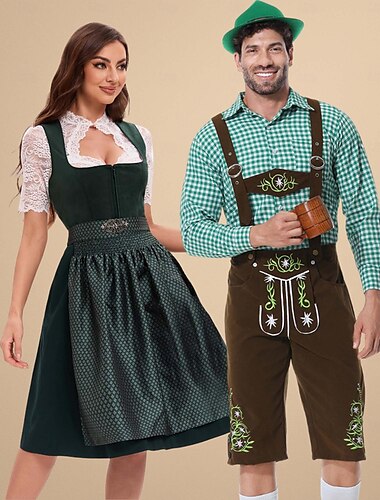  Совпадающий костюм Октоберфеста - дирндль для женщин или lederhosen для мужчин альпийское немецкое баварское пивное платье идеально подходит для пивного фестиваля вечеринки Хэллоуина тематической