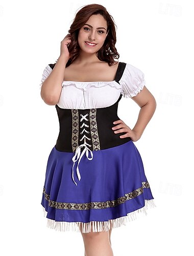  Carnaval Oktoberfest Robe Dirndl Mini longueur Femme de ménage Bavarois Allemand Munich Prairies Femmes Soirée Fête de la Bière Tissu de style traditionnel