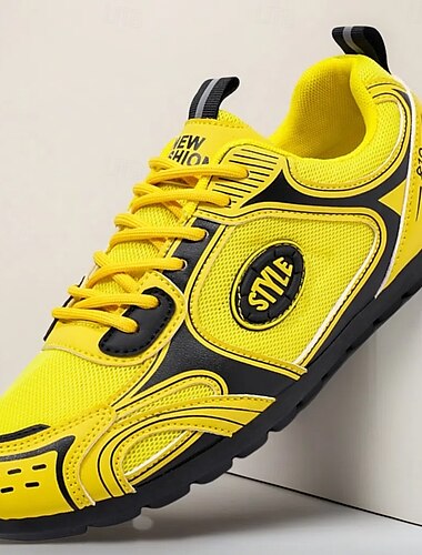  Baskets de sport jaunes pour homme avec détails noirs – légères et respirantes, idéales pour la course à pied, le sport et un style de vie actif