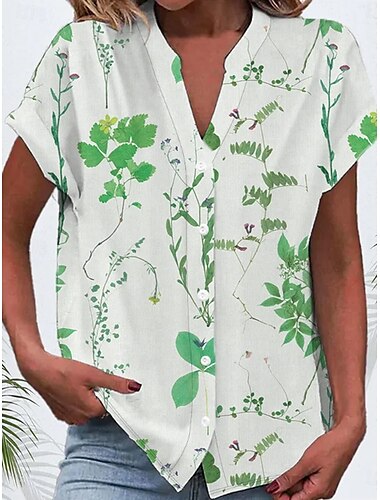 Damen Bluse Blumen Grafik Vintage Stilvoll Lässig Kurzarm V Ausschnitt Normale Oberteile Täglich Knöpfe Druck Schwarz Rosa Blau Grün Sommer Frühling
