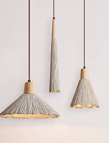  moderne Scandinavische ronde kegelvormige hanglamp met cementkap van massief hout met 1 lichtpunt voor de slaapkamer