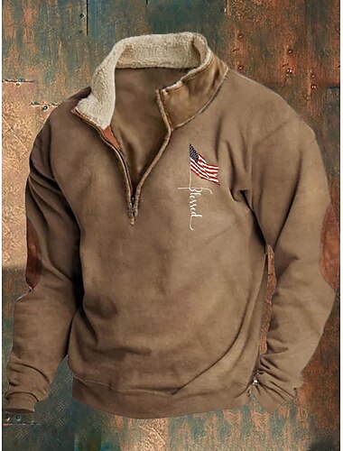  Herren Sweatshirt Viertelreißverschluss Sweatshirt Schwarz Braun Braun 2 Halber Reißverschluss Farbblock Rentier Halber Reißverschluss Druck Sport & Outdoor Täglich Ferien Polyester Vintage