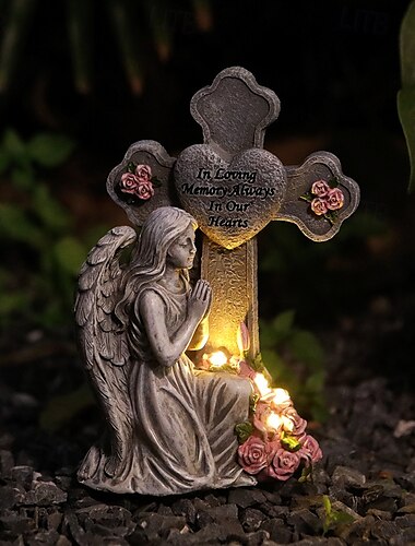  1 stück outdoor solar wasserdicht retro gebet engel statue licht kreuz gedenk friedhof garten ornament harz dekorative licht landschaft licht