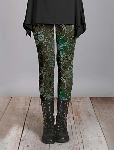  Damen Stoffhosen Leggings Streetwear Lässig Volle Länge Natürliche Taille Blume Elastischer Bund Druck Bequem Außenbereich Outdoor Urlaub Wochenende Marineblau Rosa Dunkelgrün Fuchsie Herbst Normale