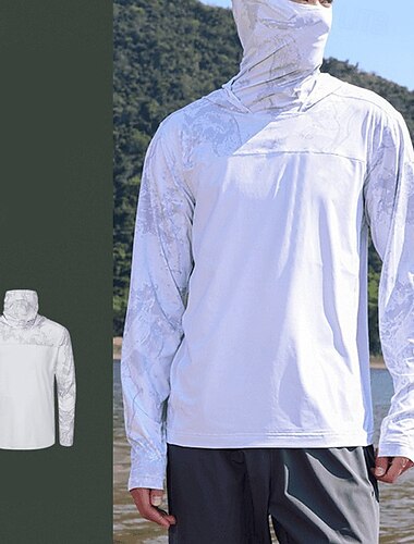  Herren Kapuzensweatshirt Sweatshirt Pullover Langarm Oberteil Sportlich Sonnenschutz Atmungsaktiv Schnelltrocknend Leicht Tennis Golfspiel Laufen Sportbekleidung Sportkleidung Tarnung Weiß Hellgrau