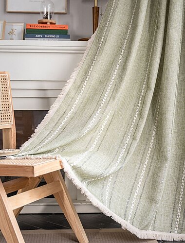  Semi Blackout Gordijnen Groen Pinch Pleat Gordijnpanelen Katoen Polyester Gestreepte Geborduurde 2 Panels Set Gordijnen voor Woonkamer met Kwasten