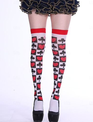  Alice in Wonderland Sprookje Hartenkoningin De rode koningin Venijn Sokken en kousen Accessoires Dijhoge panty's Verhaalboekpersonages Film cosplay for Dames Volwassenen Halloween Carnaval