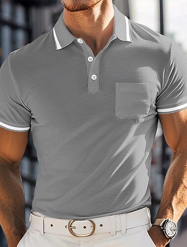  Herren Golfshirt Lässig Sport Revers Gerippter Polokragen Kurzarm Basic Modern Farbblock Adler Patchwork Knöpfe Sommer Gelb Rote Marineblau Grau Golfshirt