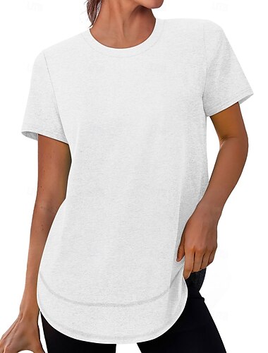  Dame T-shirt Sommertoppe Årgang Klassisk Afslappet Kortærmet Rund hals Almindelige toppe Daglig Sport I-byen-tøj Sort Hvid Gul Lysegrøn Blå Sommer
