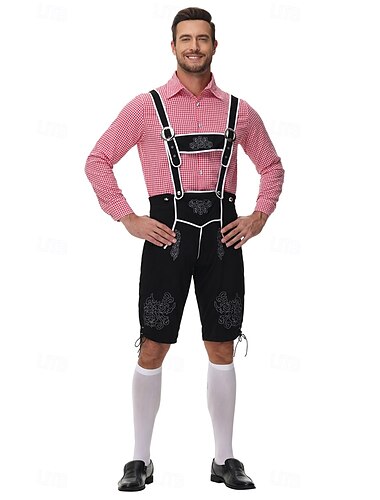  Karneval Oktoberfestbier Kostüm Lederhosen Hemd Bayerisch Deutsch Wiesn Herren Stoff im traditionellen Stil Bluse Shorts