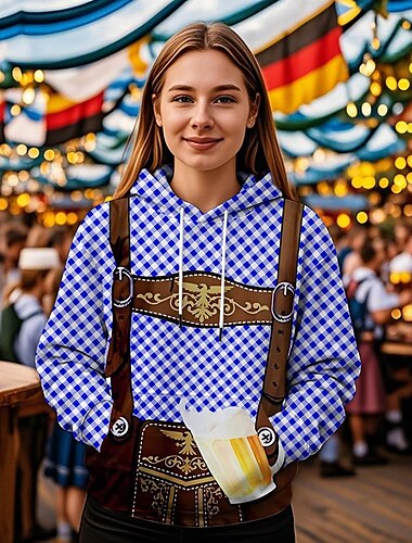 Cerveza Oktoberfest Sudadera Estampado Bolsillo delantero Gráfico Para Mujer Adulto Carnaval Cerveza Oktoberfest Impresión 3D Vacaciones Fiesta