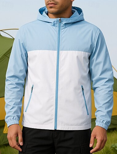  Herren Wanderjacke Regenmantel Sportjacke Außen Wasserdicht Schnelltrocknend Leicht Atmungsaktiv Wanderoutfits Wanderbekleidung Frühling Herbst Jacke Tennis Golfspiel Laufen Patchwork Weiß Blau