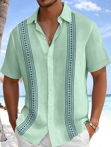  Per uomo Camicia Camicia di lino Camicia Estiva Abbigliamento da spiaggia Semplice Vacanza Casuale Bianco Blu Verde Grigio Manica Corta Bavero Estate Primavera & Estate Abbigliamento Blocco di colore