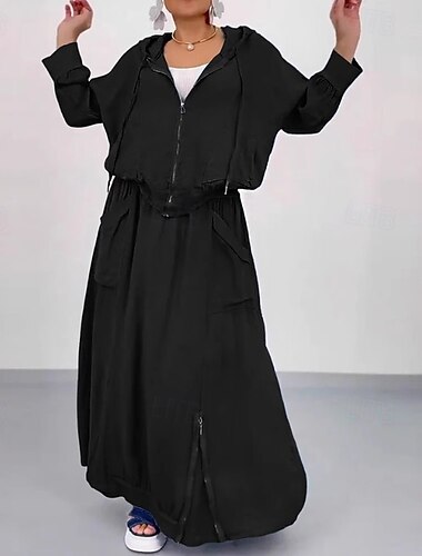  Damen Aktiv Mode Bluse Hosen-Sets Langarm Mit Kapuze Einfarbig Gerafft Urlaub Alltagstauglich Schwarz Dunkelpink Grün Herbst Normale Passform