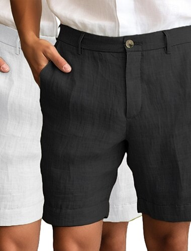  Herren Shorts Leinenshorts Schicke Shorts Sommershorts Strandshorts Reißverschluss Knöpfe Tasche Einfach Komfort Atmungsaktiv Knielang Outdoor Täglich Ausgehen Mode Klassicher Stil Schwarz+Grau Wei