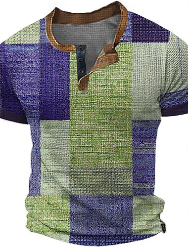  Herren Patchwork Henley Hemd Waffel-T-Shirt Kurzarm Täglich Retro Vintage Klassisch Sport im Freien Lässig Ferien Frühling & Sommer Ganzjahres Grün Blau Braun Grau Henley Henley T-Shirt