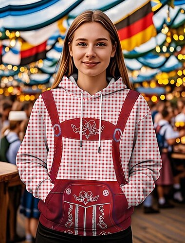  Oktoberfestbier Kapuzensweatshirt Druck Fronttasche Grafik Für Damen Erwachsene Karneval Oktoberfestbier 3D-Druck Urlaub Party