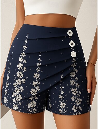  Femmes Chinos Shorts Élégant Vacances ancien Court Taille haute Fleuri Graphique Superposé Séchage Rapide Confortable Respirant Micro-Élastique Extérieur Rue Quotidien Noir bleu marine Violet Vert