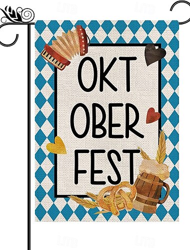  Oktoberfest Gartenflagge Deutsche Bayerische 12 x 18 Zoll Gartenflaggen Kleine Gartenflaggen für Draussen Outdoor-Flaggen Bierdesign Weiß Blau Karomuster Feiertagsgartenflaggen