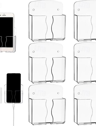  An der Wand montierter Telefonhalter, selbstklebender Handyständer mit Ladeloch, durchsichtiger Fernbedienungsständer aus Acryl, Nachttisch-Organizer für das Homeoffice