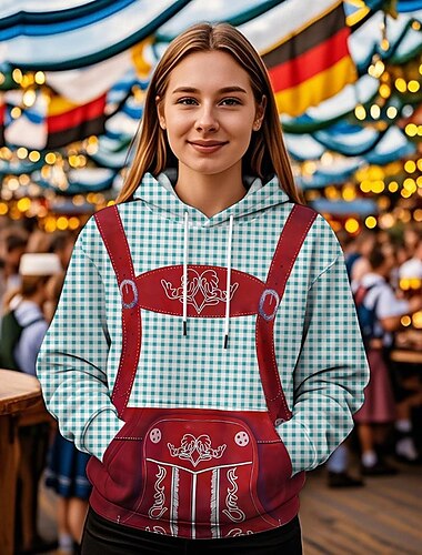  Oktoberfestbier Kapuzensweatshirt Druck Fronttasche Grafik Für Damen Erwachsene Karneval Oktoberfestbier 3D-Druck Urlaub Party