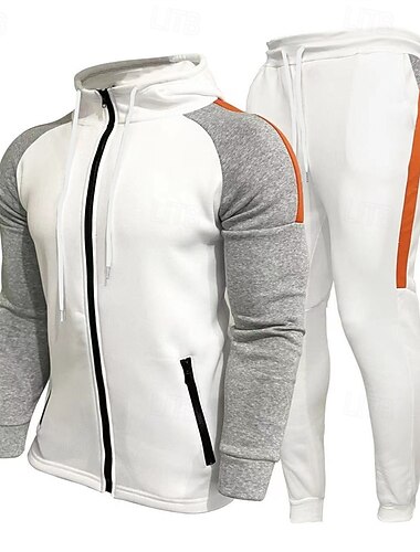  Voor heren Trui met capuchon Trainingspak Hoodie met volledige rits sweatsuit Zwart Wit Marineblauw Grijs Capuchon Kleurenblok Zak 2-stuks Sport & Outdoor Dagelijks Feestdagen Polyester Streetwear
