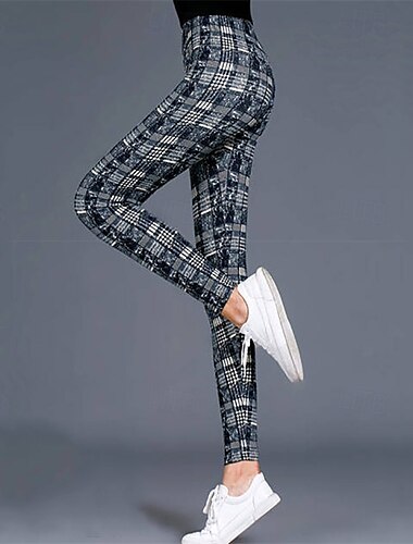  Damen Strumpfhosen Leggings Streetwear Lässig Volle Länge Hohe Taille Karomuster Elastischer Bund Atmungsaktivität Dehnbar Urlaub Straße Alltagskleidung Magenta Dunkelrot Wein Schwarz Herbst Normale