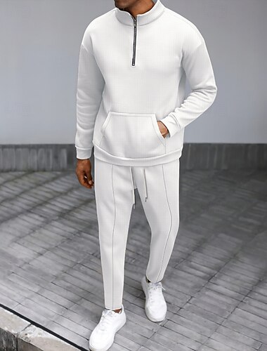  Per uomo Tuta da Ginnastica Pantaloni da Tuta Athleisure Autunno Manica Lunga Collo Alto Antivento Palestra Corsa Athleisure abbigliamento sportivo Abbigliamento sportivo Tinta unita Nero Bianco Blu