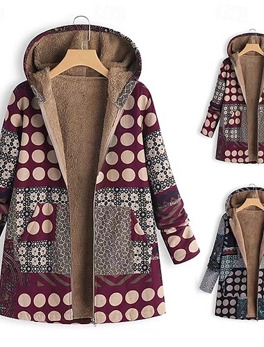 Damen Fleecejacke Mantel Kapuzenjacke Warm Bequem Reißverschluss Tasche Mode Modern Lässig Geometrisch Ausgehen Wochenende Reisverschluss Regulär Mit Kapuze Normale Passform Langarm Oberbekleidung