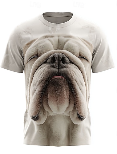  男性用 犬 ３Ｄカトゥーン おかしい Tシャツ 半袖 Tシャツ 3Dプリント クルーネック シャツ ファッション 誇張された 日常 ストリート カジュアル 日常 白1 ホワイト 白2 夏 春 衣類 S M L XL XXL XXXL