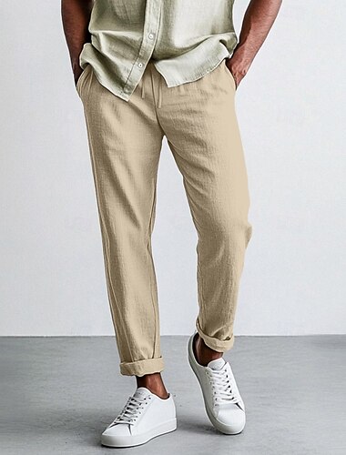  Herren Leinenhosen Hose Sommerhose Baggy-Hosen Strandhose Kordelzug Elastischer Bund Gerader Schnitt Einfach Komfort Atmungsaktiv Knöchellang Lässig Täglich Ferien Urlaub Mode Schwarz Weiß