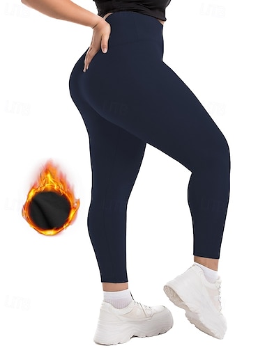 Damen Fleecehose Stoffhosen Leggings Streetwear Lässig Volle Länge Natürliche Taille Einfach Elastischer Bund Thermowarm Außenbereich Urlaub Wochenende Weinrot Dunkelgrau Schwarz Dunkelmarine Winter