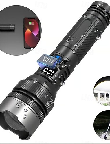  Linternas recargables de alto lúmenes, luz de flash súper brillante, linternas con zoom de 3 modos con pantalla digital LCD, potentes linternas LED de mano para emergencias de campamento