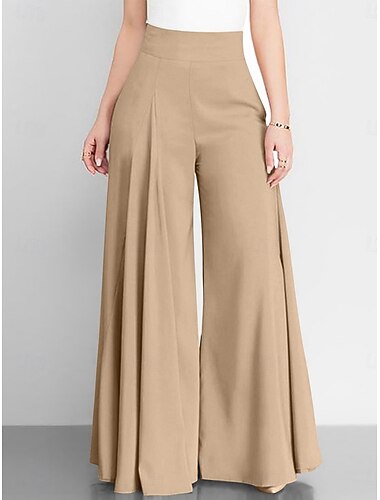  Per donna Gamba larga Chinos Vintage Moda Essenziale Lunghezza intera Vita Alta Semplice Fascia Elastica Comodo Morbido Confortevole Micro-elastico All'aperto Vacanza Ufficio Nero Rosa Cachi Grigio