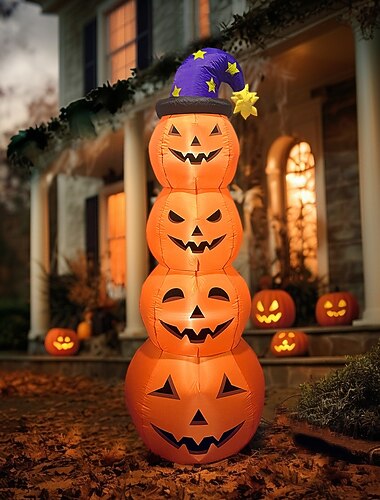  1 lámpara de tira luminosa inflable de calabaza de Halloween de 2,4 m, modelo de aire, para patio, jardín, césped, camino, ambiente de fiesta de Halloween, luces decorativas
