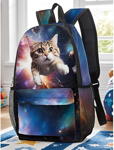  Damen-Schulrucksack mit Galaxie-Katzen-Print – leicht, strapazierfähig, großes Fassungsvermögen, trendiges Design, ideal für Teenager-Mädchen und die Mittel- und Oberstufe