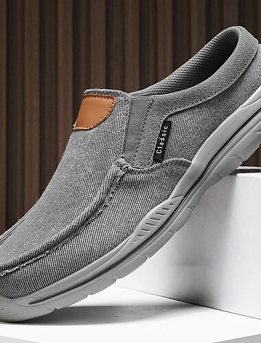  Khakifarbene Slipper aus Canvas für Herren mit elastischem Einsatz, leichte, flexible Sohle, bequem zum Autofahren, lässiges Büro und für den Alltag